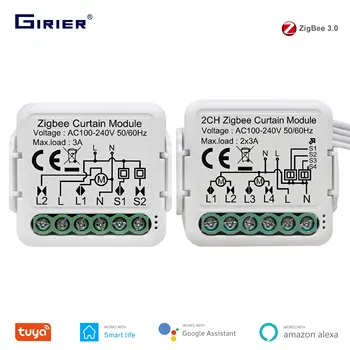 GIRIER Tuya ZigBee 3.0 Smart Blind Curtain Switch Module – 1/2 Gang for Roller Shutter Electric Motor, Compatible with Alexa & Google Home 1
