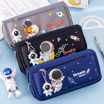 1Pc Spazio Astronauta Astuccio di Grande Capacità Per Bambini Borsa di Cancelleria Scuola Studen Del Fumetto Della Tela Sacchetto di Matita 2/4 Strati 1