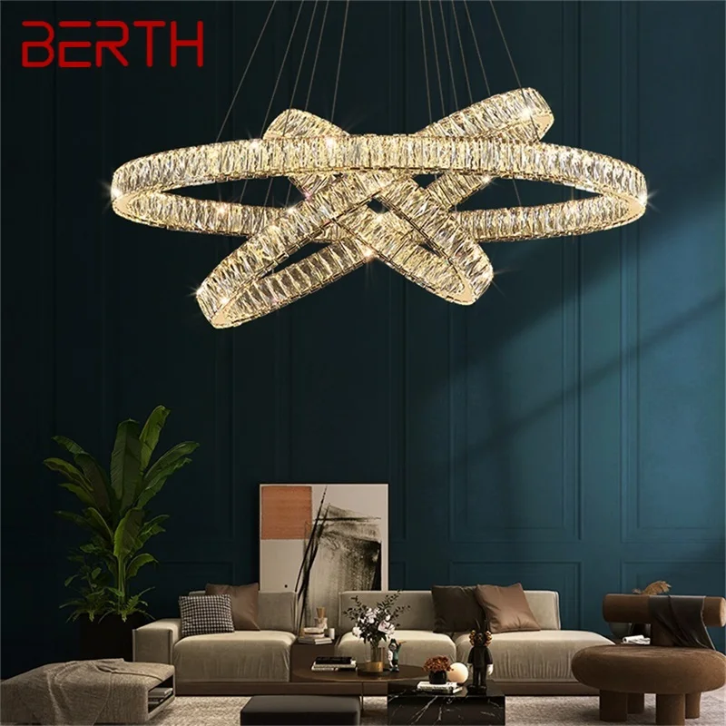 

BERTH European Pendant Lamp Luxury Crystal Round Rings LED Fixtures Decorative Chandelier For Dinning Room Bedroom