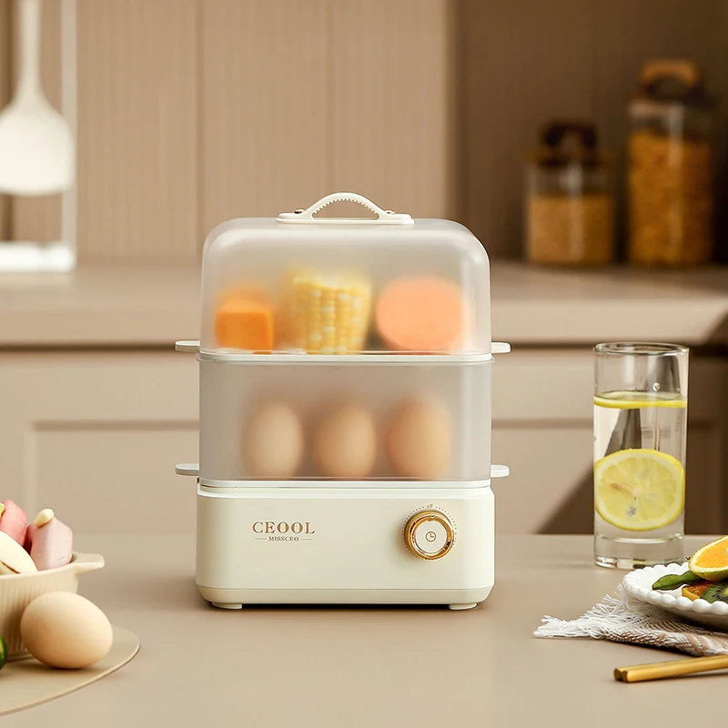 

200W Electric Egg Cooker Double Layer Egg Boiler Breakfast Machine Automatic Steamer Egg Custard Steaming Cooker Food Warmer