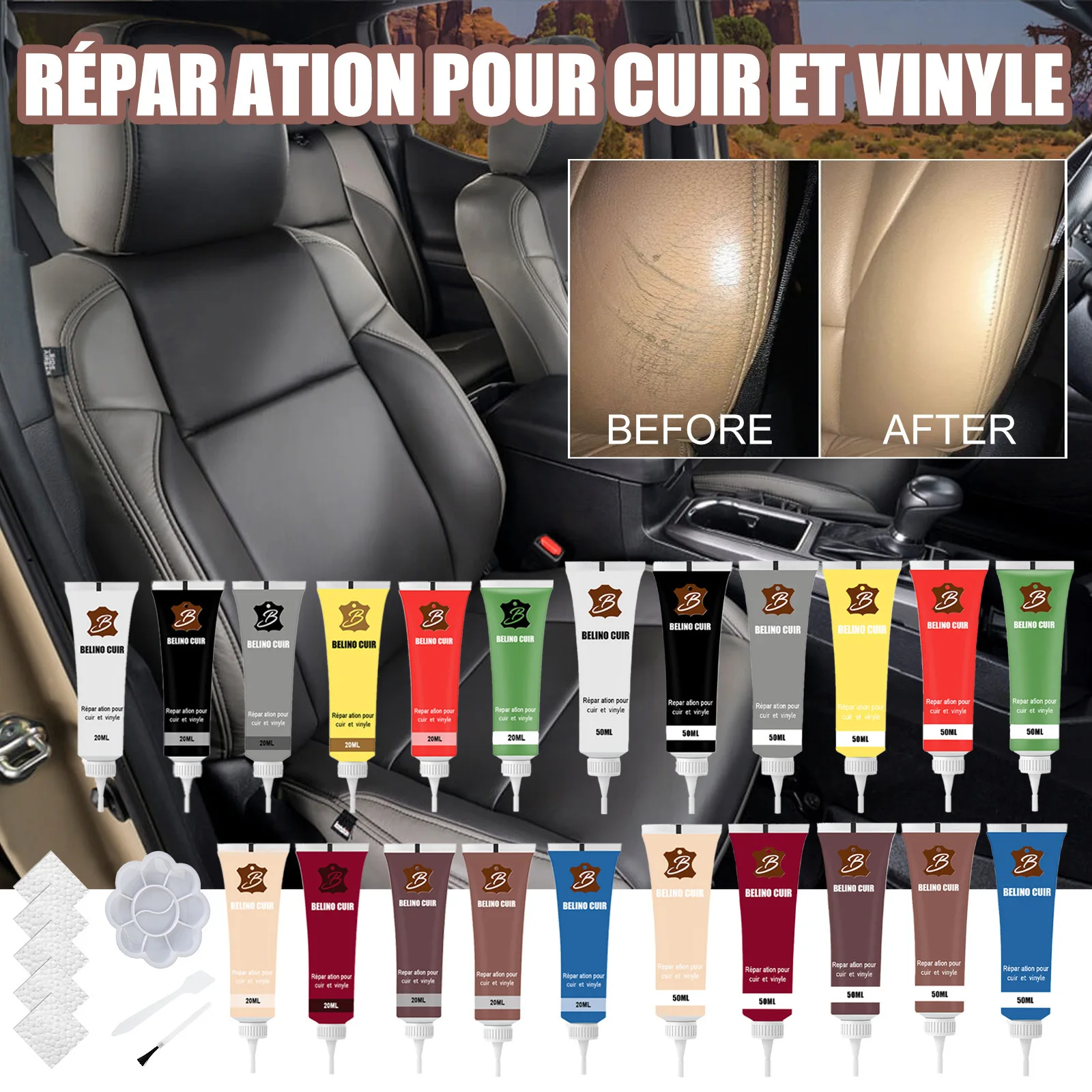 20ml/50ml Leather Repair Gel Color Car Scratches Cracks Sofa Seat