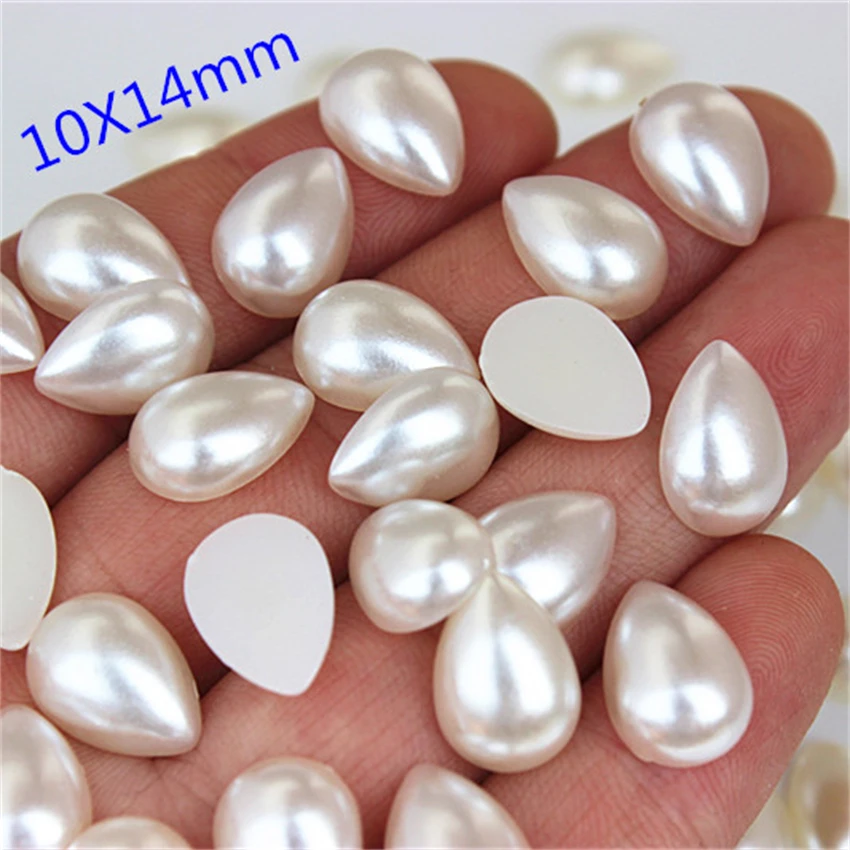 Cong Shao 100pcs 6*10/8*13/10*14mm 아이보리 컬러 드롭 진주 플랫 백 라인 석 비즈 물 모조 스크랩북 ZZ212