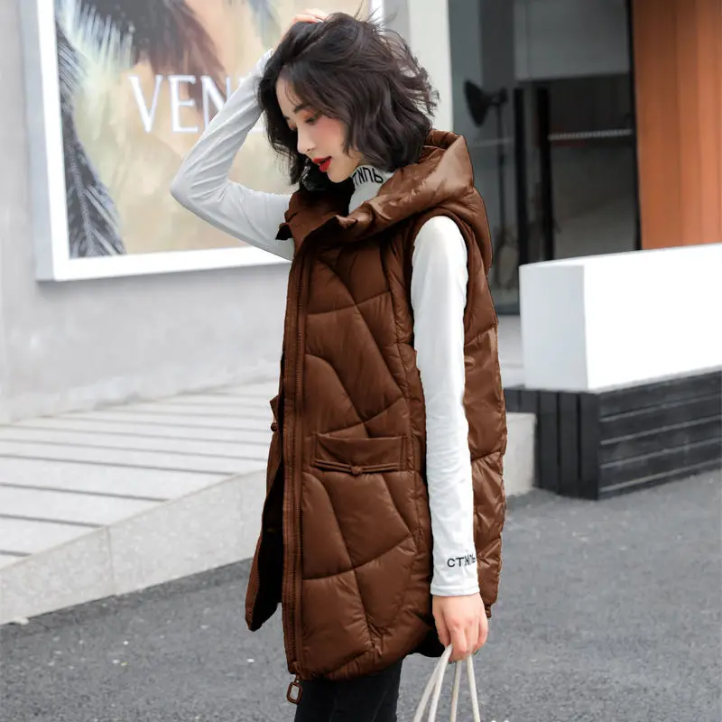 

New Women's Vest Jacket Down Cotton Autumn Winter Hooded Parkas Coat Casual Sleeveless Loose Female Waistcoat V212