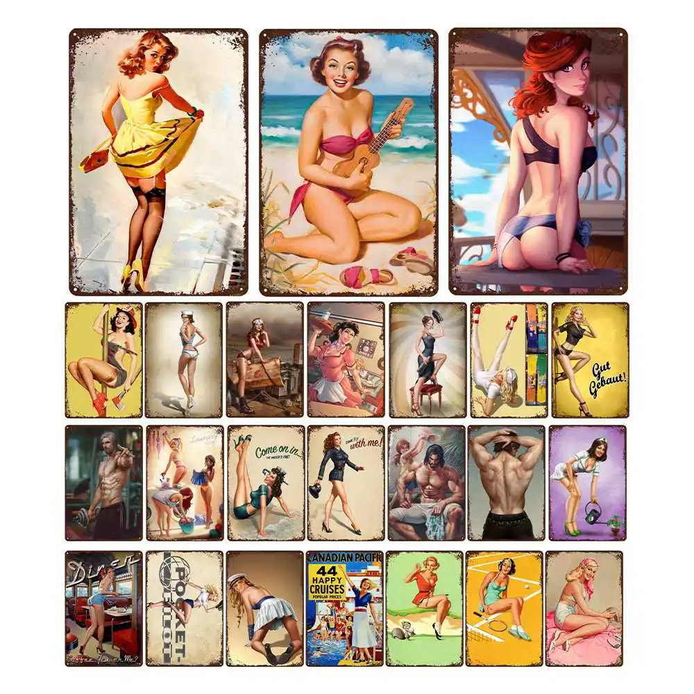

Металлический Знак Pin Up, привлекательный металлический винтажный постер для мастерской, художественная живопись для гостиной, кабинета, спальни, бара, настенный домашний декор