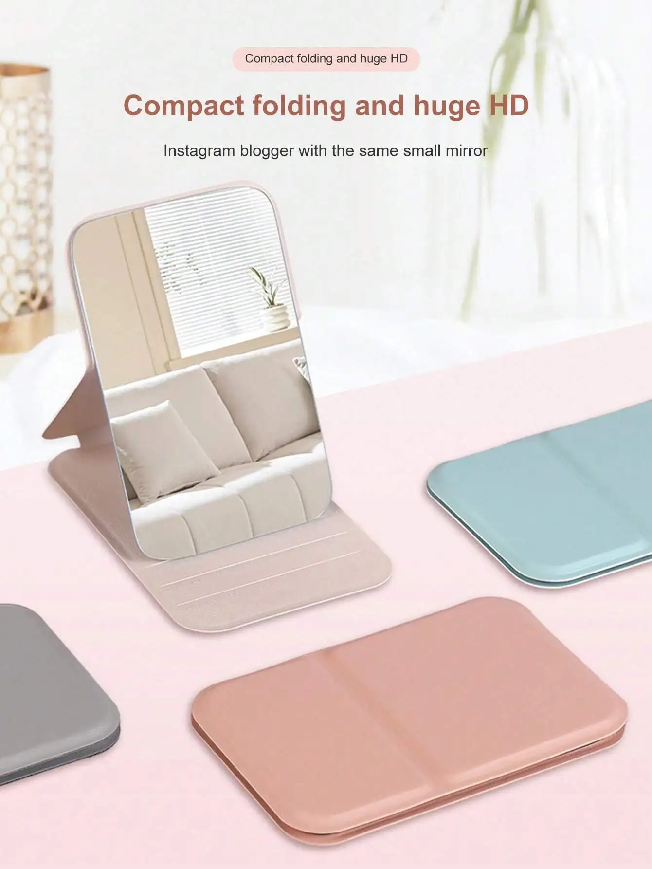 Portable Folding Leather Makeup Mirror Women Desktop Vanity Mirror For Dormitory Travel Beauty Tool For Touch-On The 1pc
