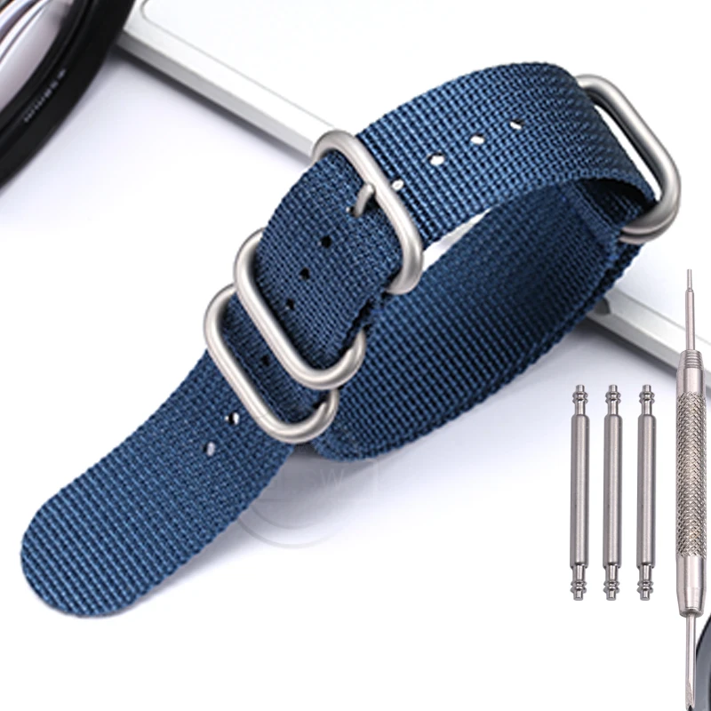 Heavy Duty Nylon Strap with Five-Ring Buckle - Canvas Watch Bracelet