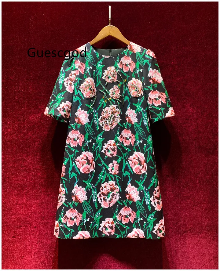 

Women Print Dress French Print Ladies Handmade Luxury Beading Slim Elegant Dresses 2023 Spring Summer Beading New Arrive