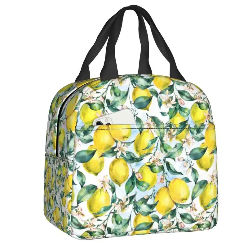 

Tropical Fruit Summer Lemon Insulated Lunch Bag Waterproof Thermal Cooler Lunch Box For Women Kids Food Container Tote Bags