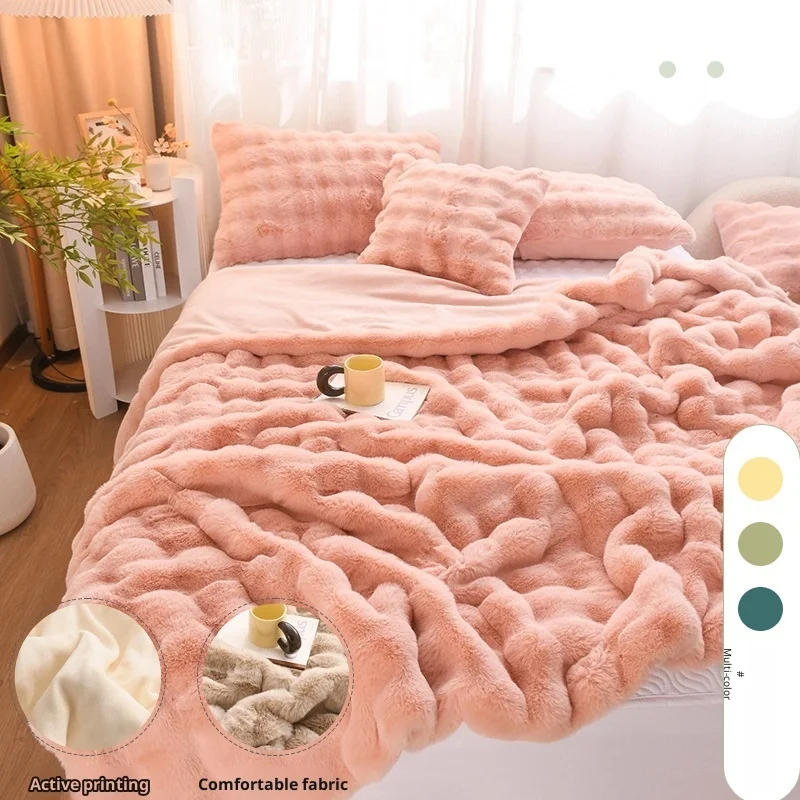 Winter light luxury rabbit plush blanket thickened double-sided velvet throw blanket plush nap blank 3