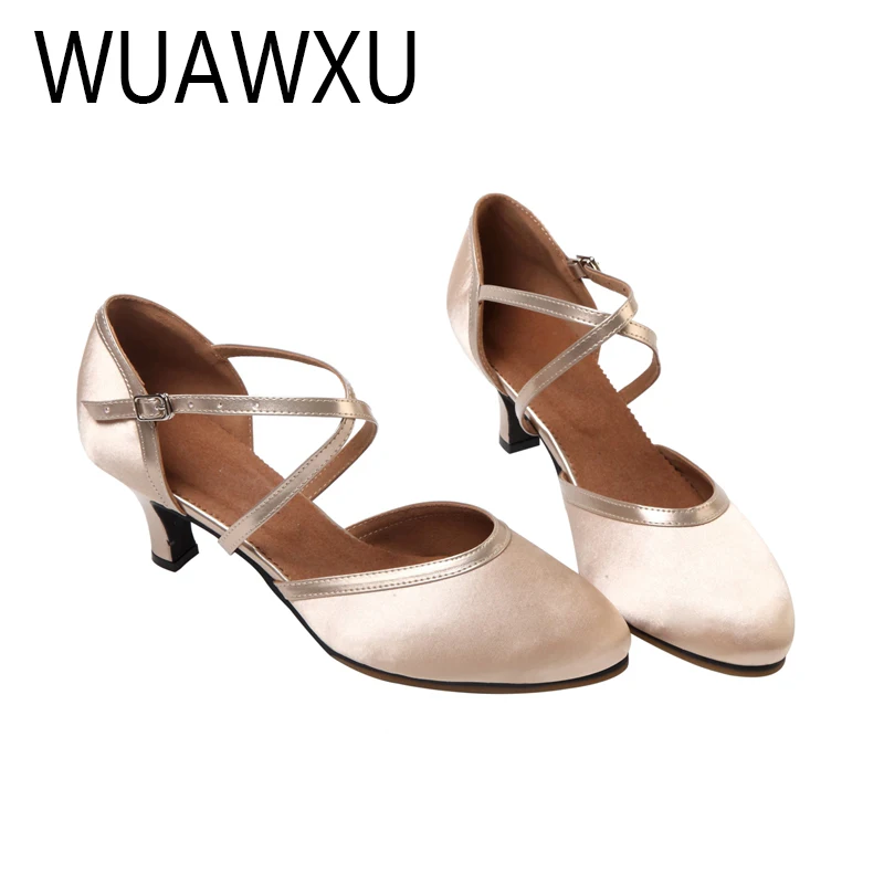 WUAWXU Women's Adult Modern Dance Shoes Latin Dance Shoes Women's Party Dance Shoes Satin Women's Salsa Dance Shoes Heel 6CM