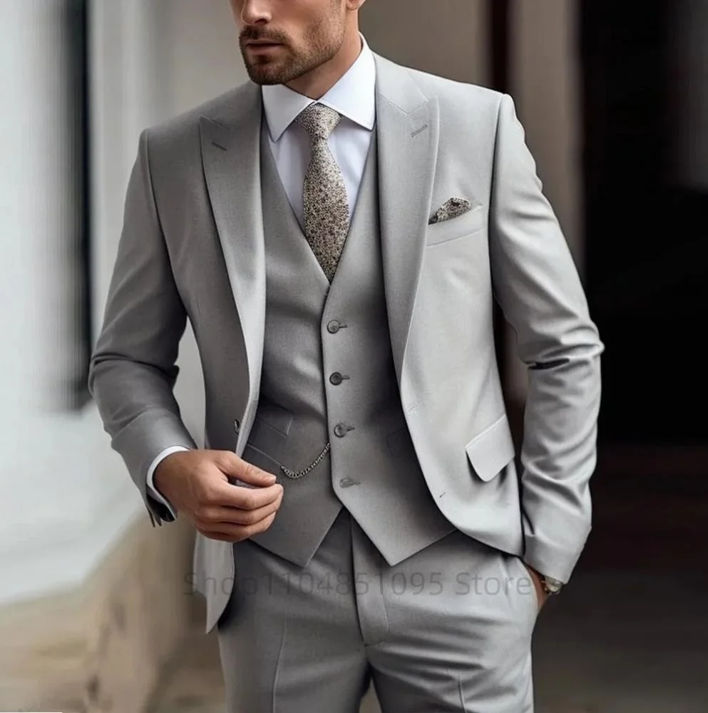Costumes pour hommes verts décontractés 3 pièces coupe ajustée encoche/vers de pointe vêtements de marié de mariage