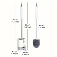 Toilet Brush Set With Holder, Wall Mounted Long Handle Toilet Brush Flexible Toilet Brush Bathroom Brush Cleaning Tools 6