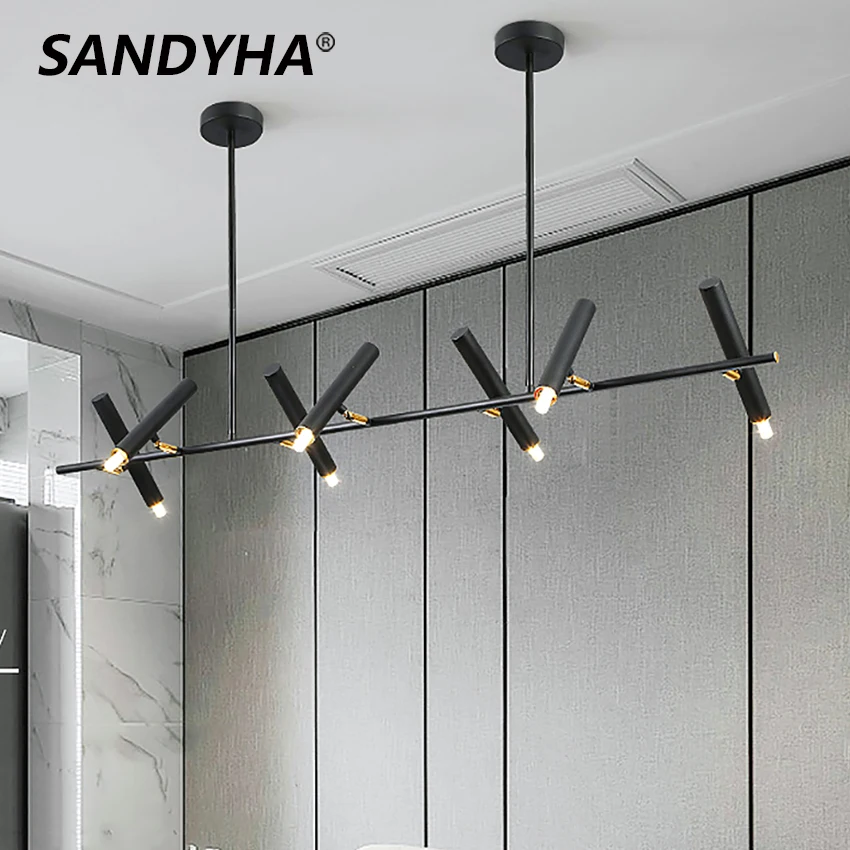 

SANDYHA Chandeliers New Angle Adjustable Spotlight Ceiling Pendant Lamp Black Nordic Led Home Decor Light for Living Dining Room