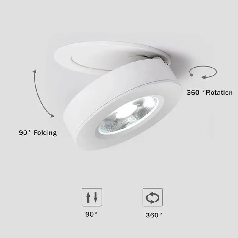LED 내장형 COB 스포트라이트, 다운라이트 360 도 회전 가능한 접이식 천장 조명, 거실 배경 복도 220V, 7W, 10W
