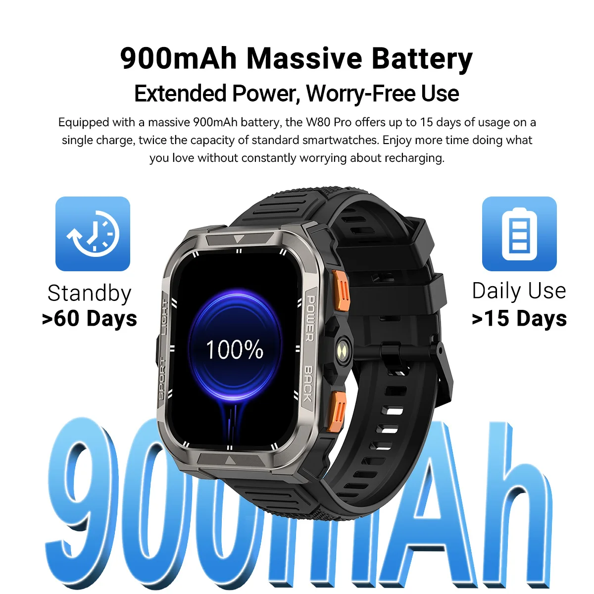 Blackview W80 PRO Smart Watch robusto da esterno, smartwatch con posizione GPS, display da 1,91'', 900 mAh con torcia di emergenza SOS - immagine 2