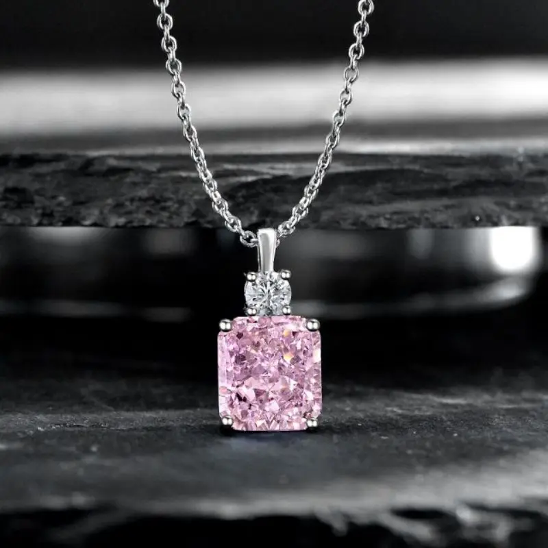

18k White Gold Plated Jewelry 925 Sterling Silver 9*10mm Square 5a Cubic Zirconia Radiant Cut Pendant Necklace Fine Jewelry