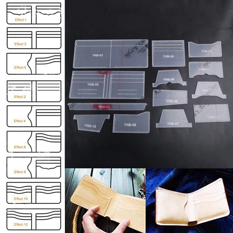 Leather Craft Stencil Short Wallet Stencil Template 13pcs Clear Acrylic DIY Wallet Tools Wallet Purse Making Mold