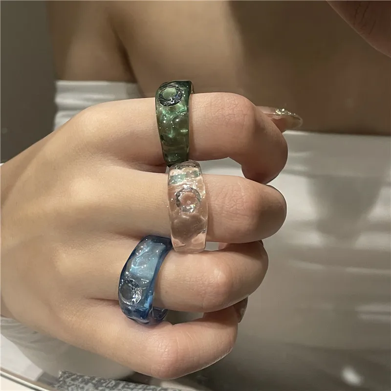 Bague acrylique multicolore en résine transparente, ronde et épaisse,  anneau assorti pour femmes, mode coréenne élégante, bijoux de fête  empilables, cadeau - AliExpress