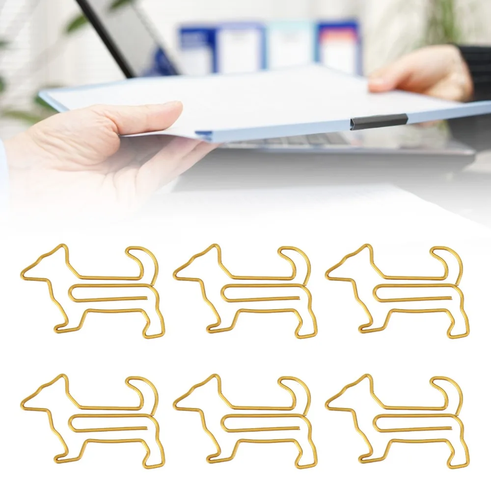 100Pcs 개 모양 종이 클립 골드/실버 32*20mm 금속 종이 클립 실용적인 귀여운 동물 책갈피 종이 클립 사무용품