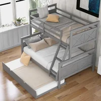 Solid Wood Double Bed Frame with Guardrail and Ladder 1