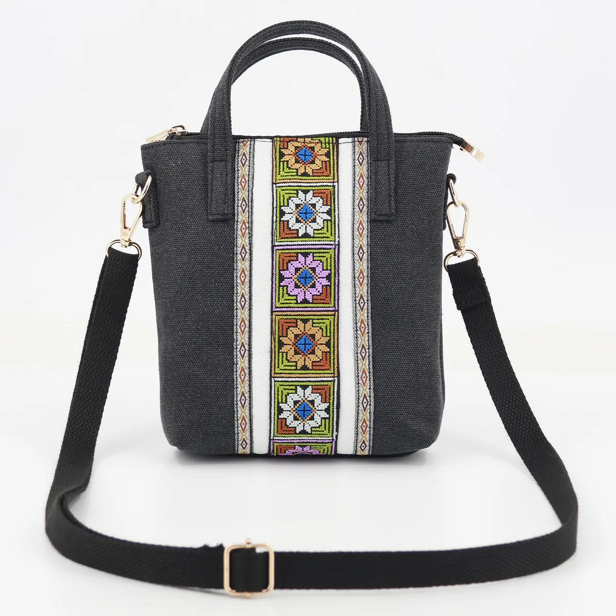 thumbnail image 1 of Bolso bandolera de lona con bordado sencillo de estilo étnico nuevo para mujer, con bolsillo para teléfono móvil, 1 of 5