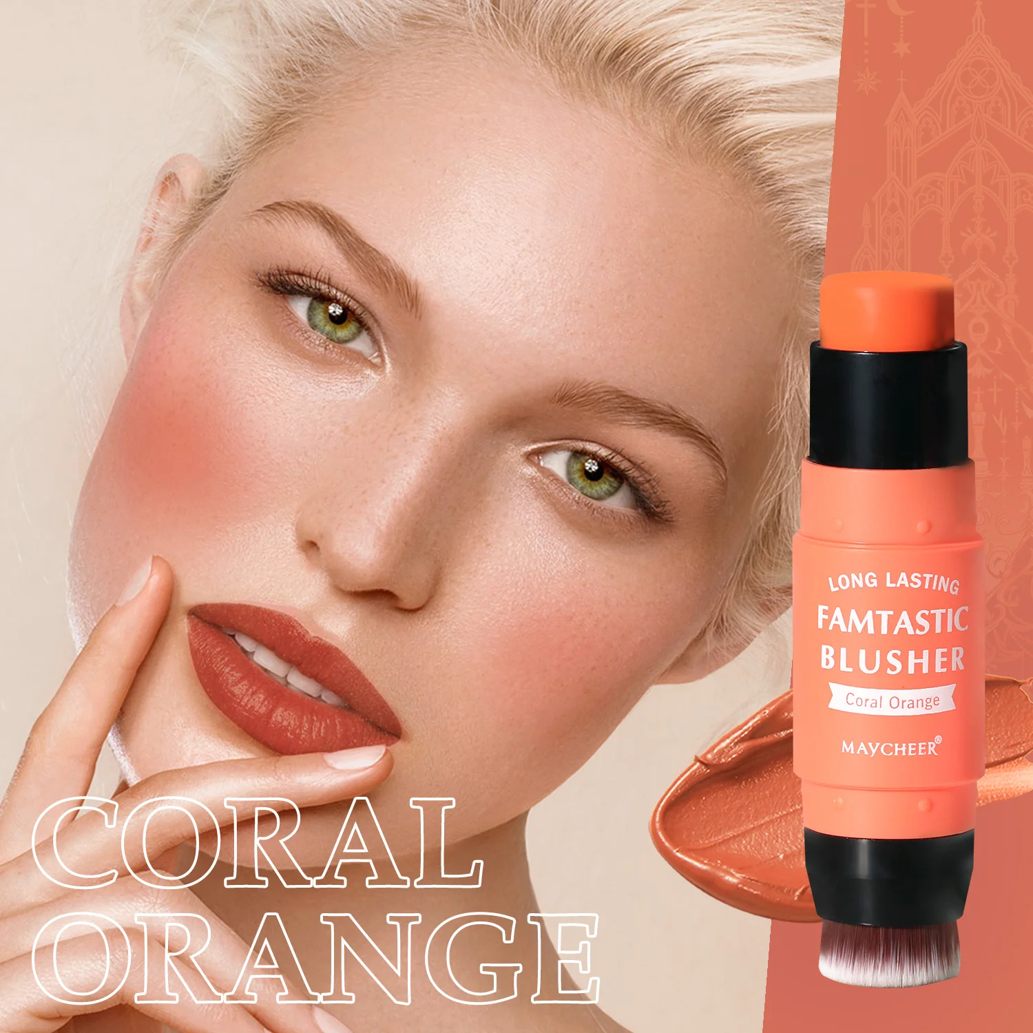 MAYCHEER double head vigorous powder blusher stick natural makeup holding waterproof powder blusher cream
