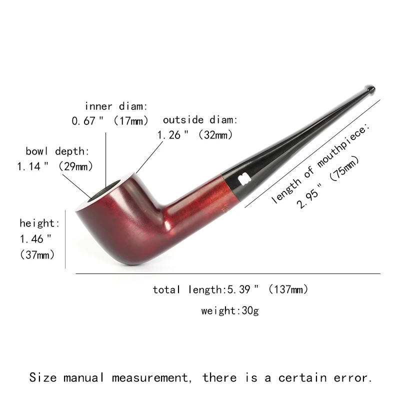 Small Tobacco Pipe Mahogany Tobacco Pipe Red Smooth Finish Beginner's Pipe Handmade Wood Pipe 9mm filter sandalwood pipe