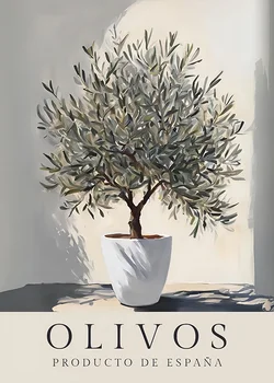 Retro Elegant Olive Tree and Lemon Canvas Poster Vase Wall Art Poster Perfect Gift for Living Room Bedroom Dormitory Home Decor 1