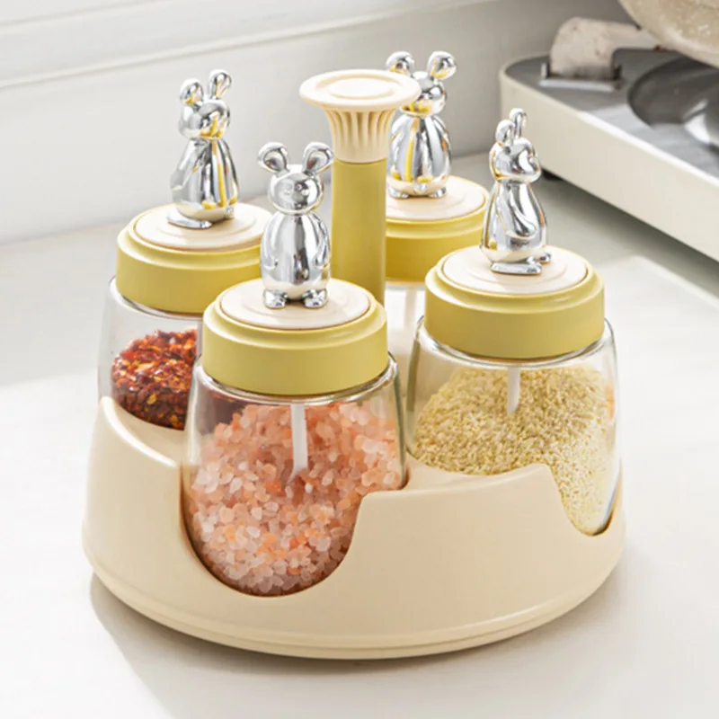 Kitchen Rotating Seasoning Box Set Seasoning Jar Storage Salt Jar