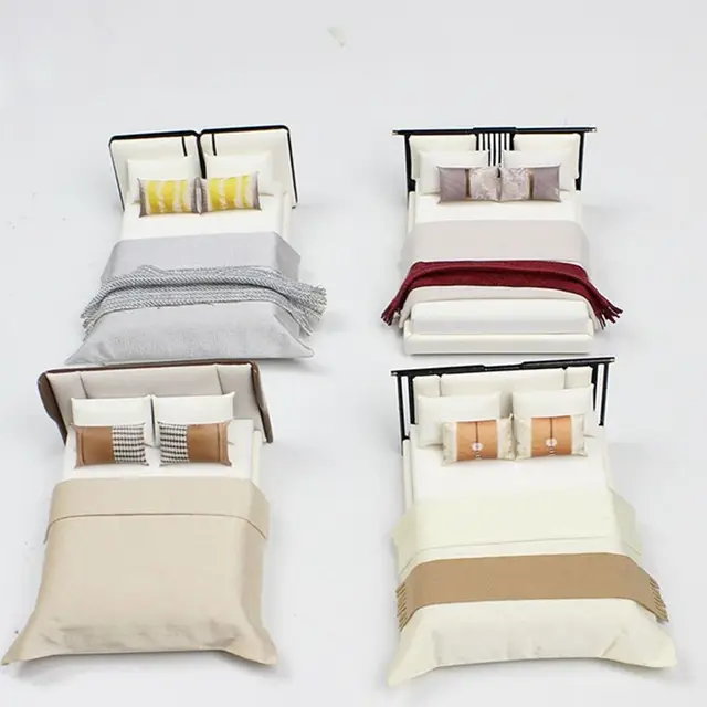 Lit l'inventaire de maison de courses, meubles de chambre à coucher bricolage, jouet blanc, décoration de maison de courses, nouveau, 1:20 1