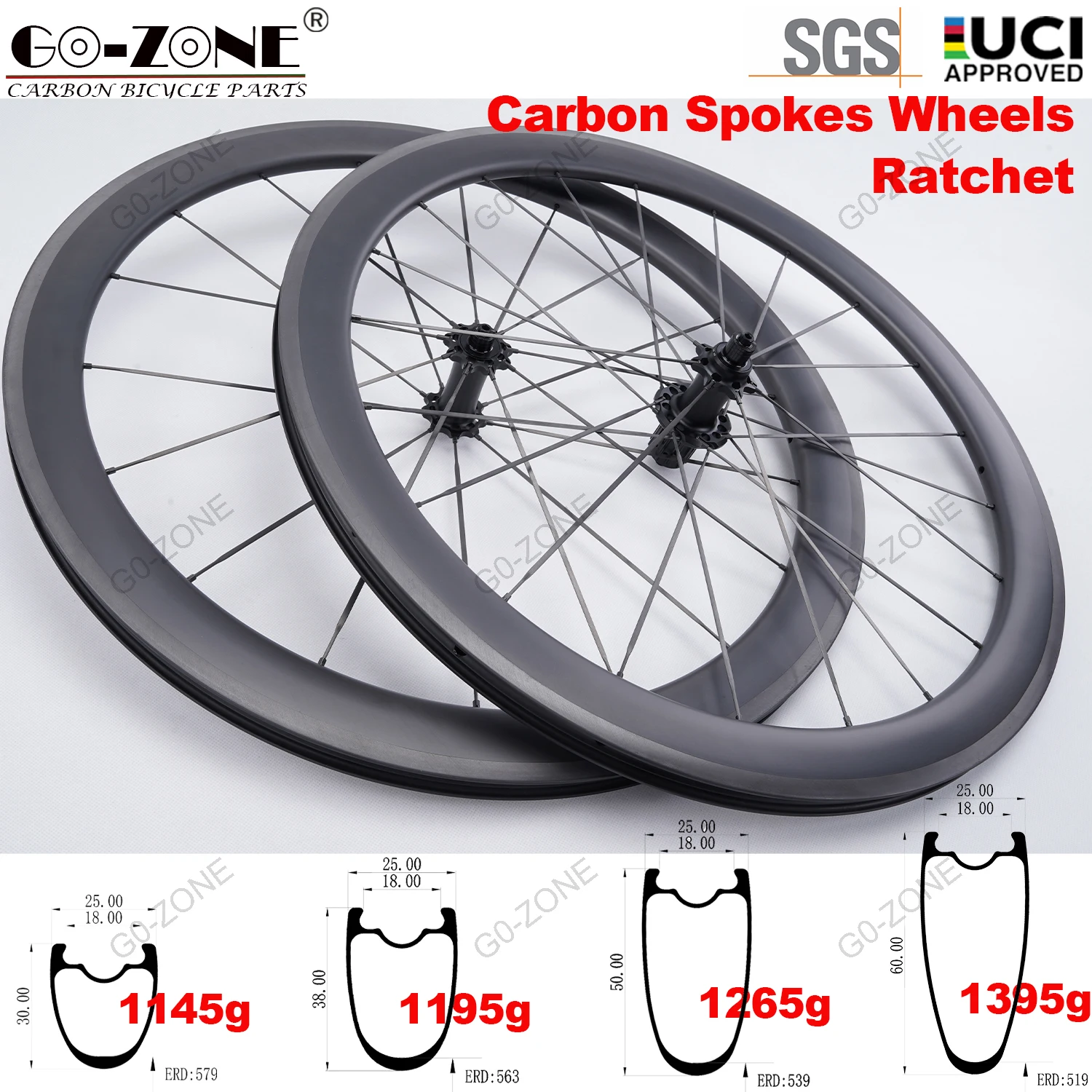 1145g Carbon Spokes 700c Road Wheels V Brake GOZONE