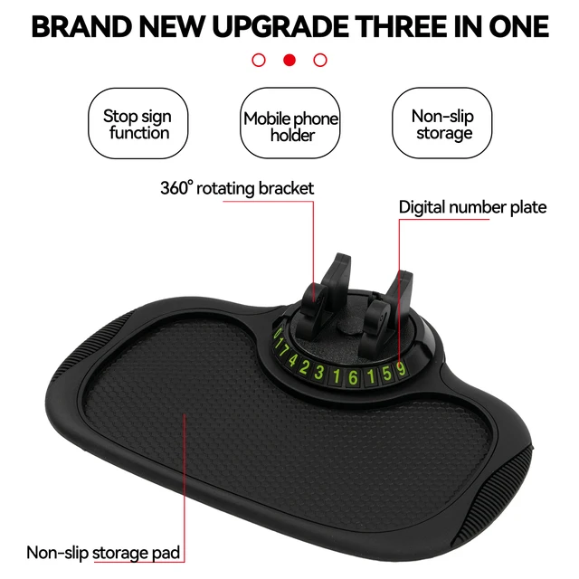 Tapis Antidérapant Universel Pour Tableau De Bord Voiture - Avec Support Rotatif 360° Pour Téléphone - Couleur Brun-noir