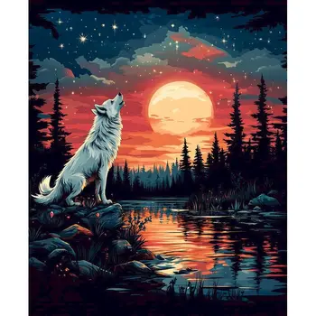 RUOPOTY Cornice Dipingi con i Numeri Per Adulti Luna Notte Paesaggio Regalo Fai Da Te Pittura Su Tela Colori Acrilici Kit Disegno Regalo Fai Da Te 1