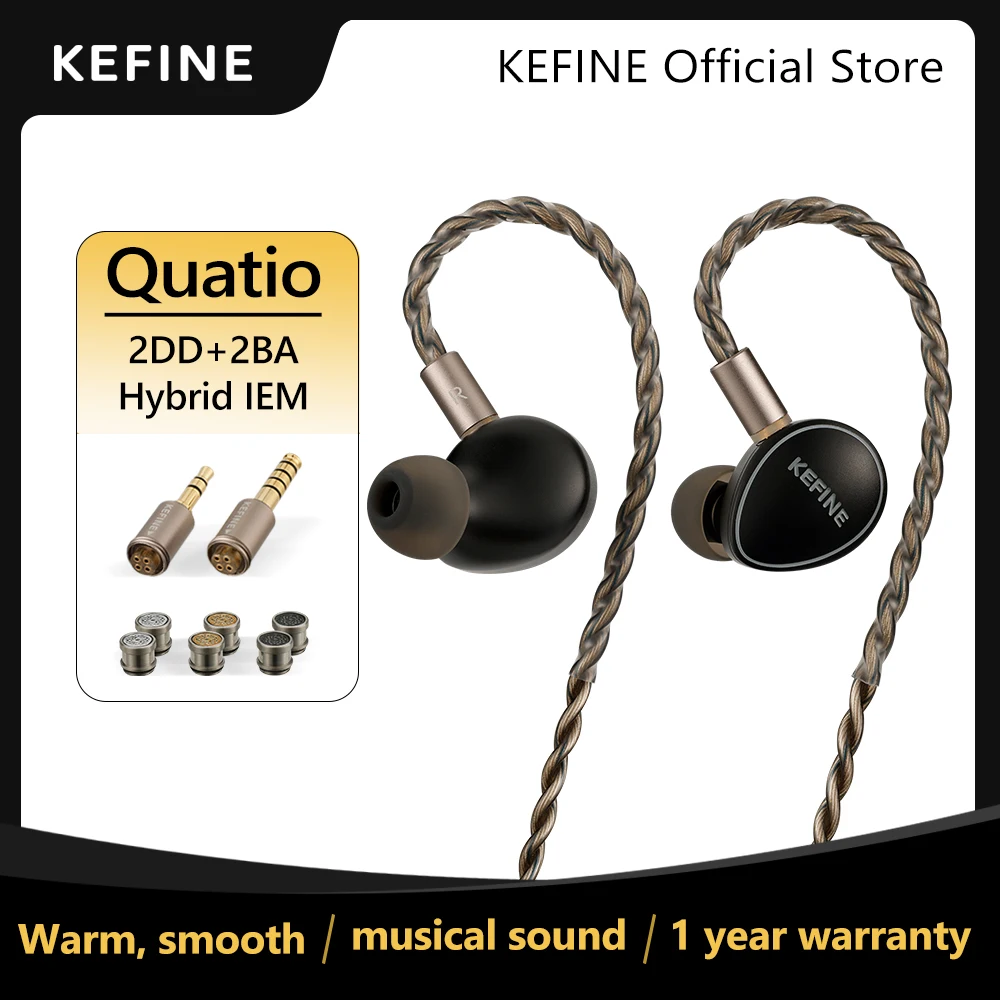 KEFINE Quatio 2DD+2BA Hybrid Driver Hifi Wired IEM Earphones with