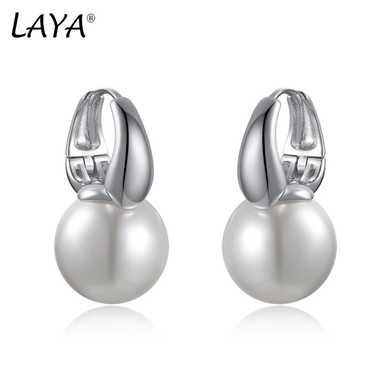 

LAYA Pure 925 Sterling Silver Shell Pearl Earrings For Women Engagement Wedding Luxury Piercing ear Fine Jewelry 2022 Trend