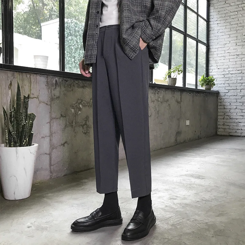 Straight slacks version men's cropped pants, cargo trousers, men's  trend large size loose wide-leg pants