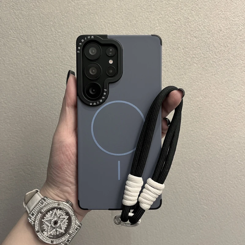 Pure Color Magnetic Suction Liquid Lanyard Case with Fine Ring Design