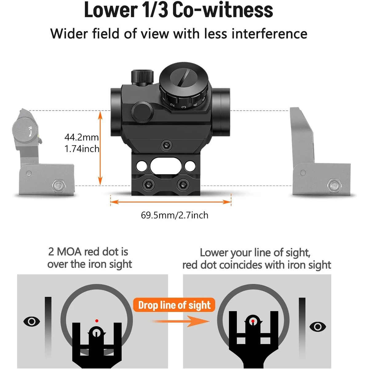 2MOA Red Dot Sight 1x25mm Reflex Sight Waterproof & Shockproof & Fog-Proof Red Dot Scope with 1 inch Riser Mount 4