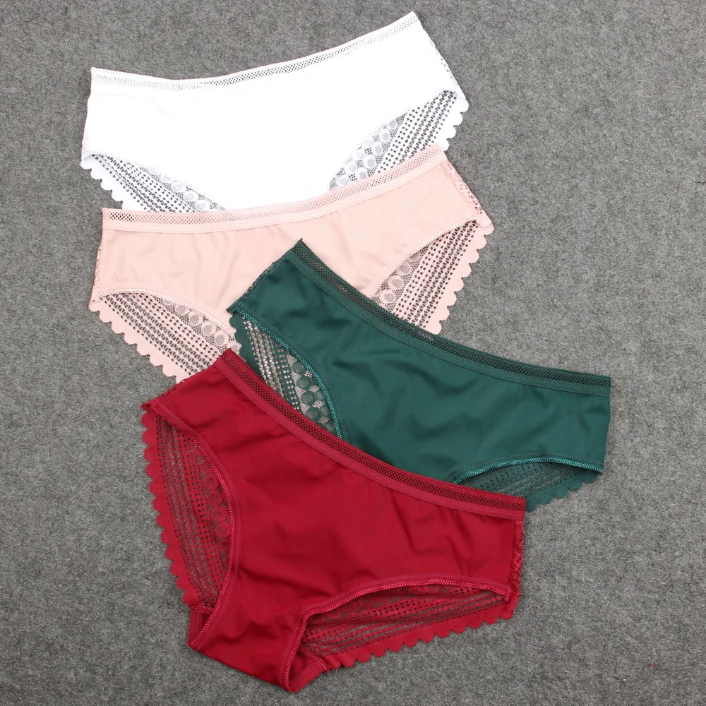 

3pcs women's lingerie Cute Panties Women Sexy Underwear Seamless Ics Silk With Lace Back Pretty Girls Briefs Cheeky