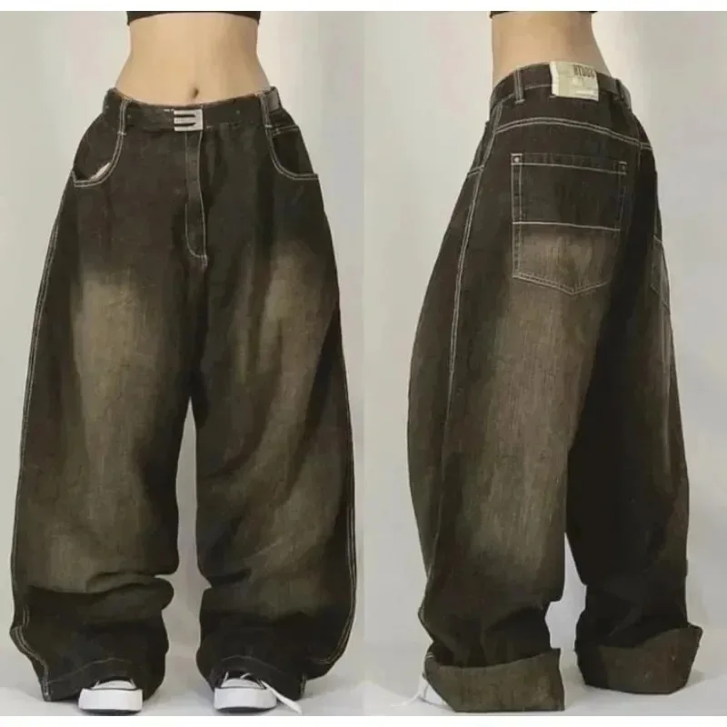 New Retro American Street Hip-hop Loose Jeans Female Y2K Harajuku High Waist Wide Leg Pants Gothic Wide Pants Street Pants Male - Image 6