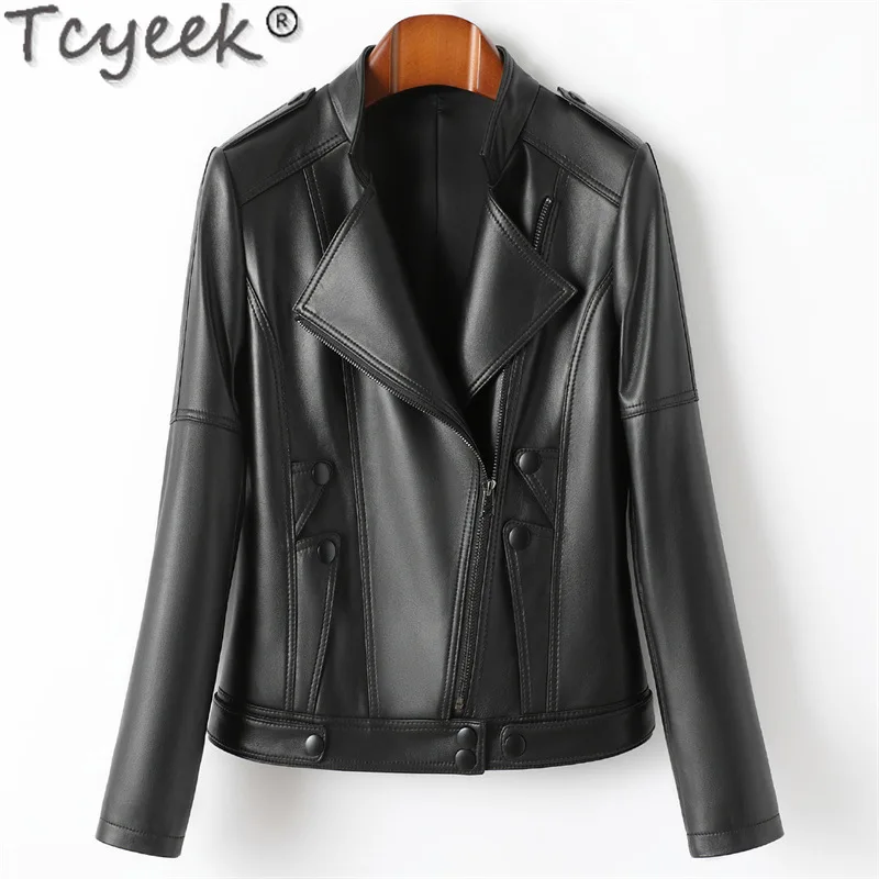 

Tcyeek Real Leather Jacket Women Tops Fall Korean High Quality 100% Sheepskin Coat Short Slim Motorcycle Biker Mujer Chaqueta FC