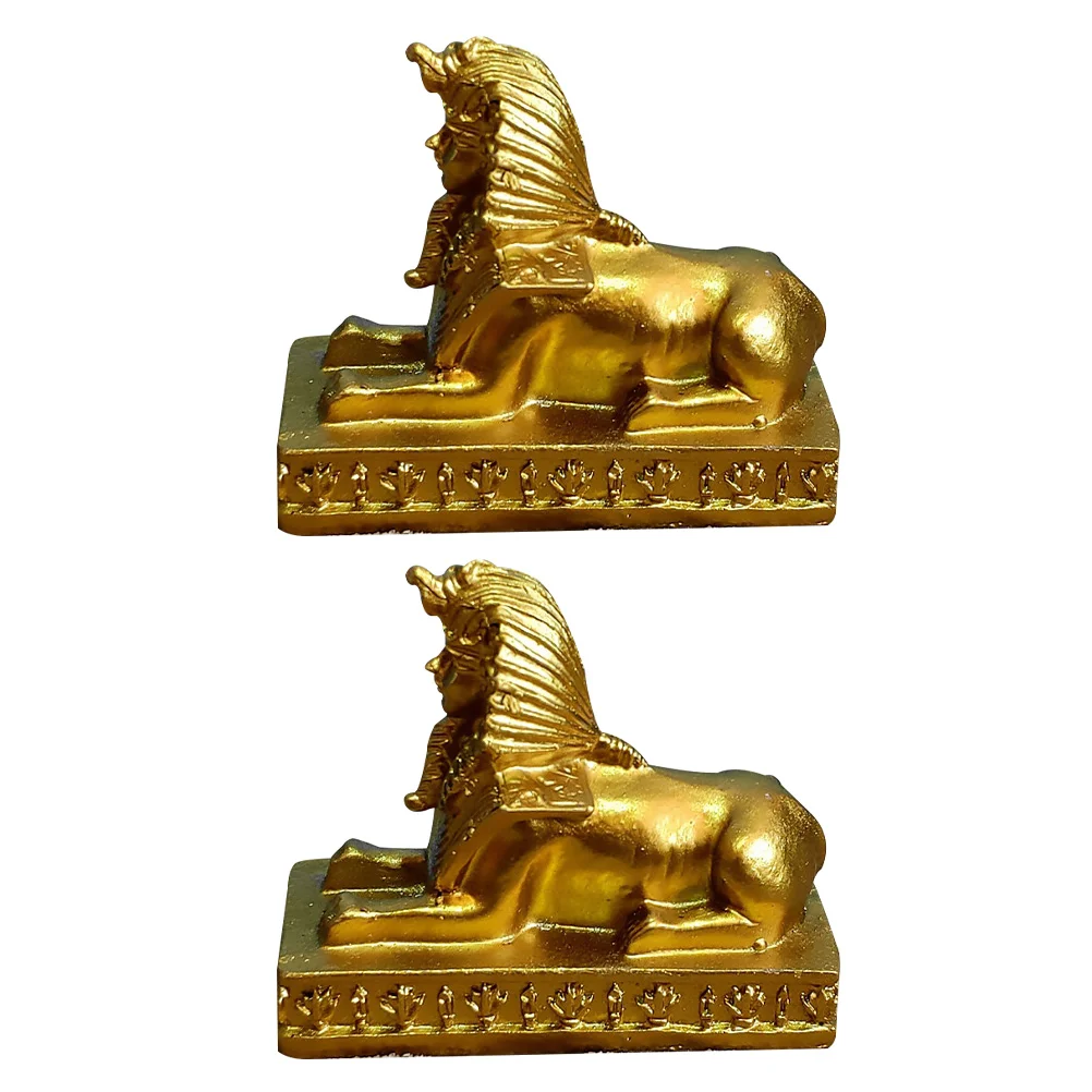 

2pcs Creative Sphinx Ornaments Desktop Resin Adornment Teaching Props (Golden)