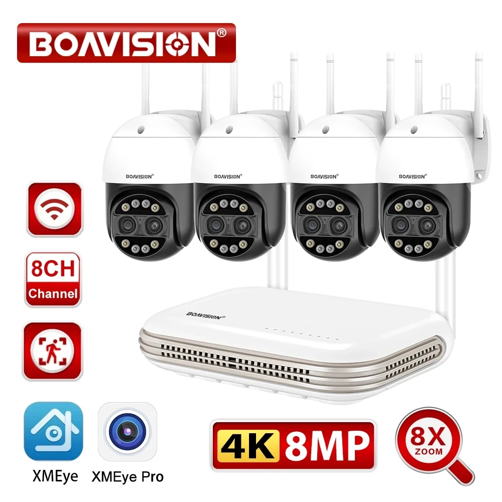 

8MP 8X Digital Zoom Dual Lens WIFI PTZ Security Camera Waterproof 8CH Mini Wifi NVR H.265 Wireless Video Surveillance System