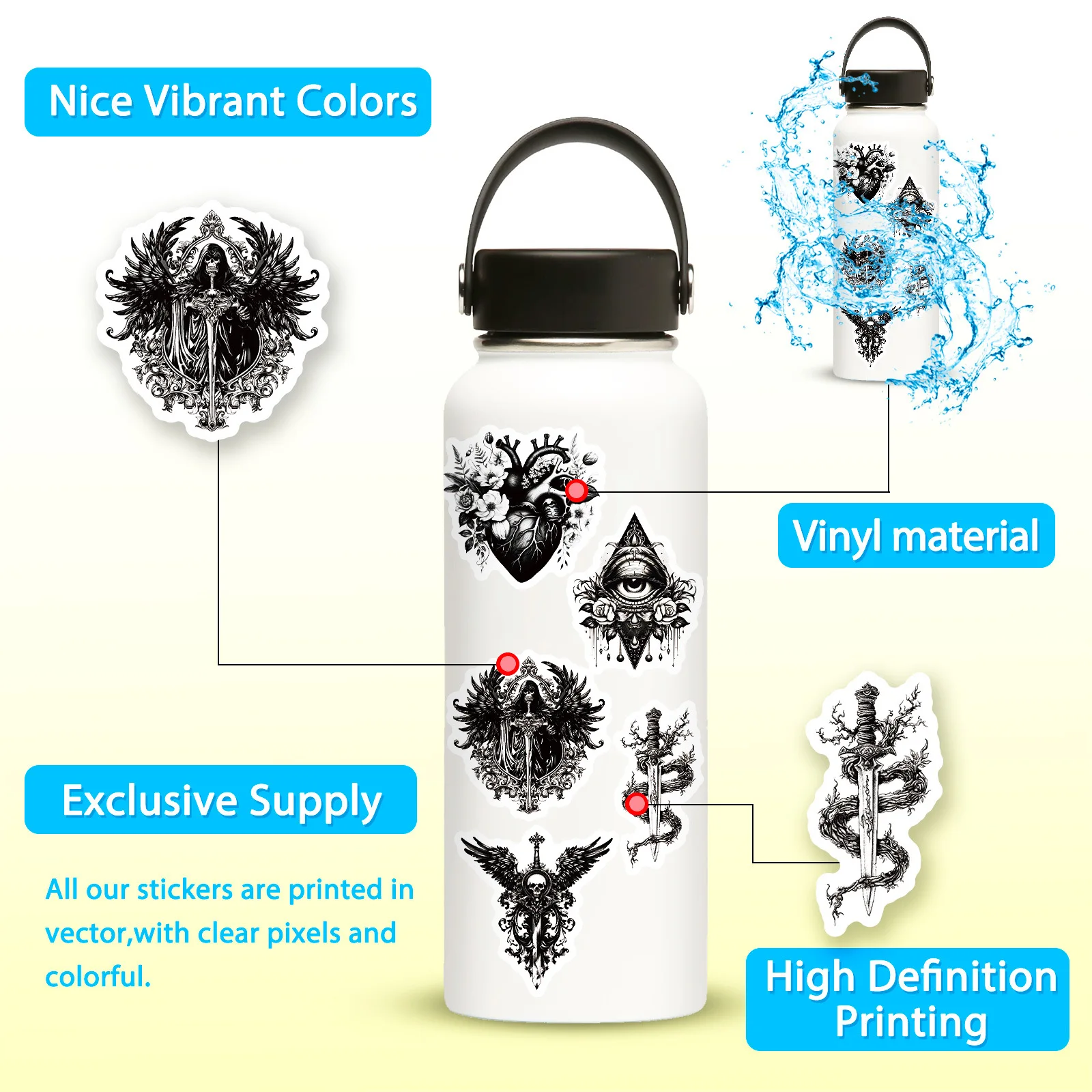 Vinyl Stickers For Hydro Flask Waterproof Stickers 50Pcs Gothic