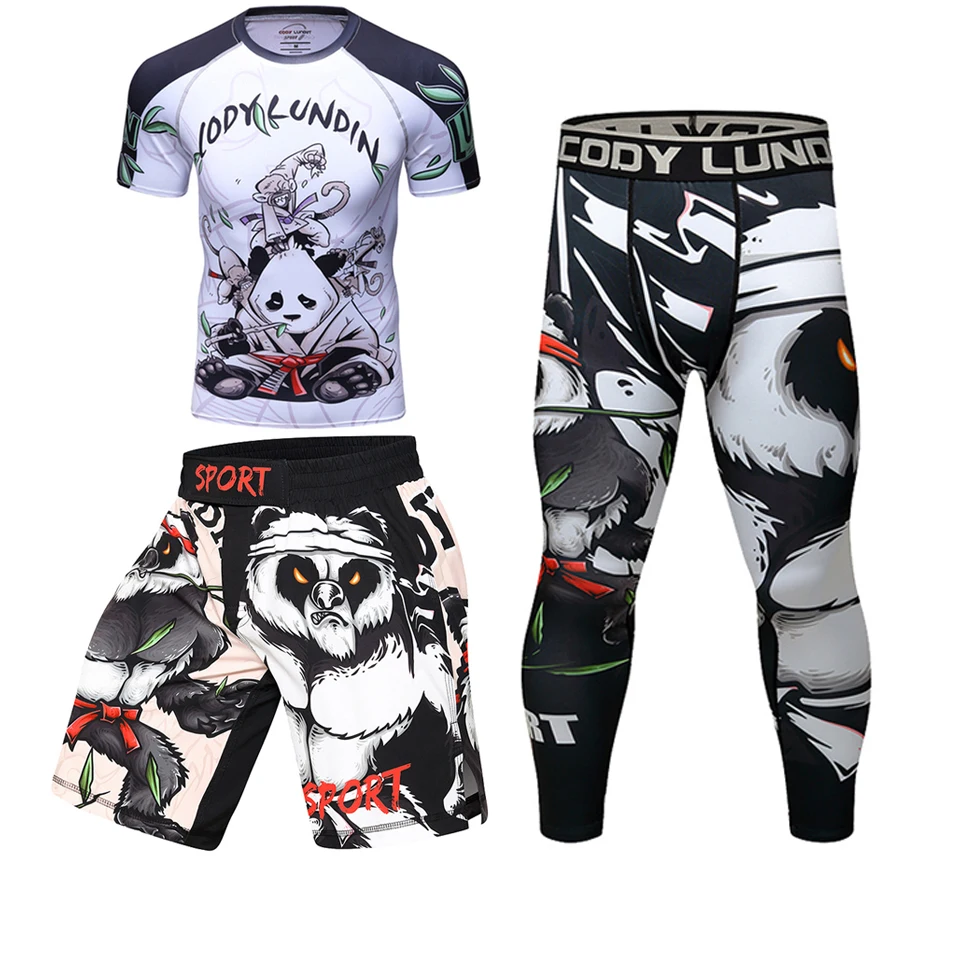 Boxing MMA T-shirt+Muay Thai Shorts Sets Bjj Rashguard For Men Mma Shorts Kickboxing jiu jitsu T-shirts Compression Sportsuit