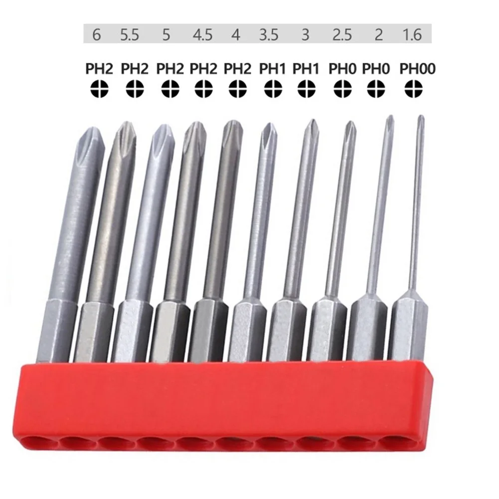 10Pcs 65mm Magnetic 1/4inch Hex Electric Cross Screwdriver Bits PH00 PH0 PH1 PH2 Hex Shank Magnetic Cross Screw Head