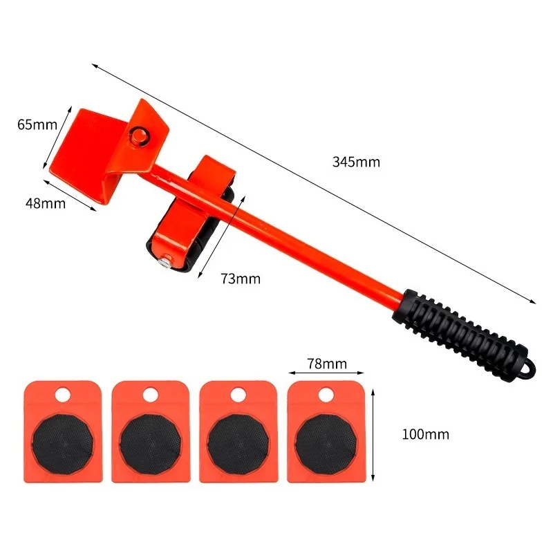 Set di Rulli per Spostamento Mobili, Attrezzo per Sollevamento e Trasporto, Barra con Ruote per Spostare Oggetti Pesanti, Dispositivo Manuale - immagine 2