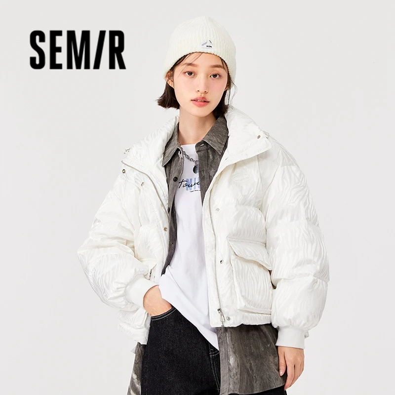 Semir Down Jacket Women Stand Collar Warm White Duck Down 2023 Winter Loose Jacket