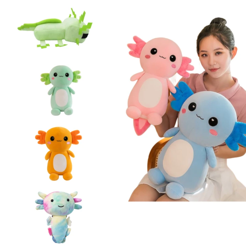

Красочная Axolotl мультяшная кукла 20-50 см, плюшевая игрушка, мягкая маленькая подводная новая саламандра, кавайная детская Успокаивающая кукла, подарок для ребенка