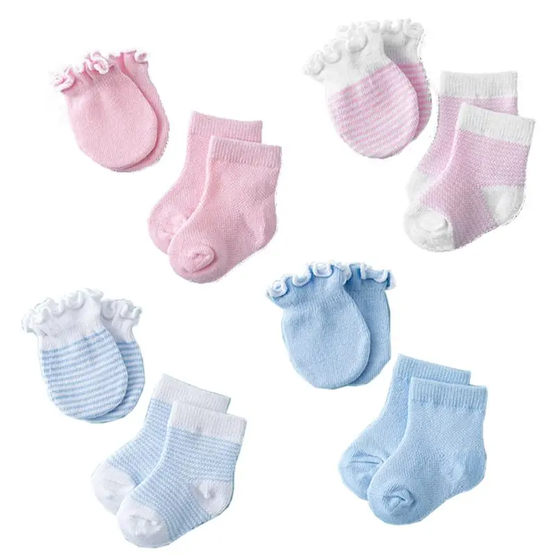 

4 Pairs Children Kids Baby Newborn Socks Gloves Anti-scratch Multicolor Breathable Elasticity for Protection for Face Su